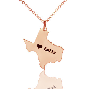 Texas State USA Map Necklace With Heart Name Rose Gold