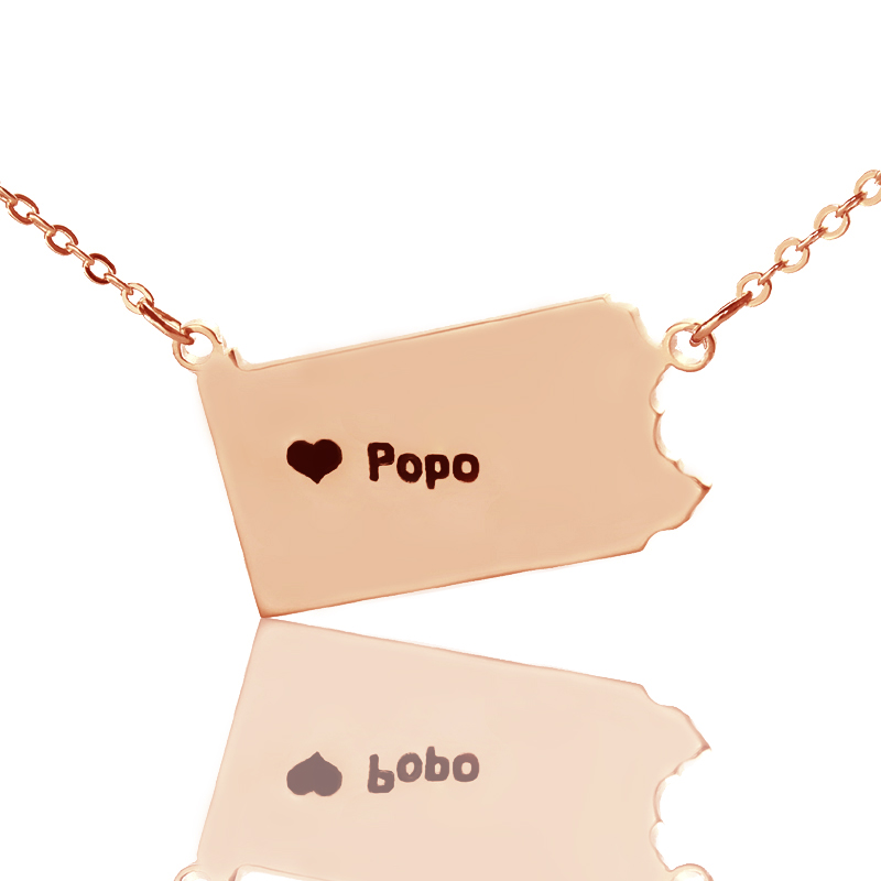 Personalised Pennsylvania State Heart Name Necklace Personalised Pennsylvania state map heart name necklace in rose gold