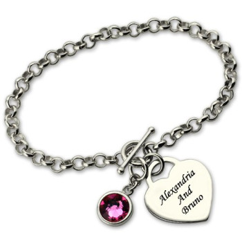 Personalised Charm Bracelet with Birthstone Name Sterling Silver