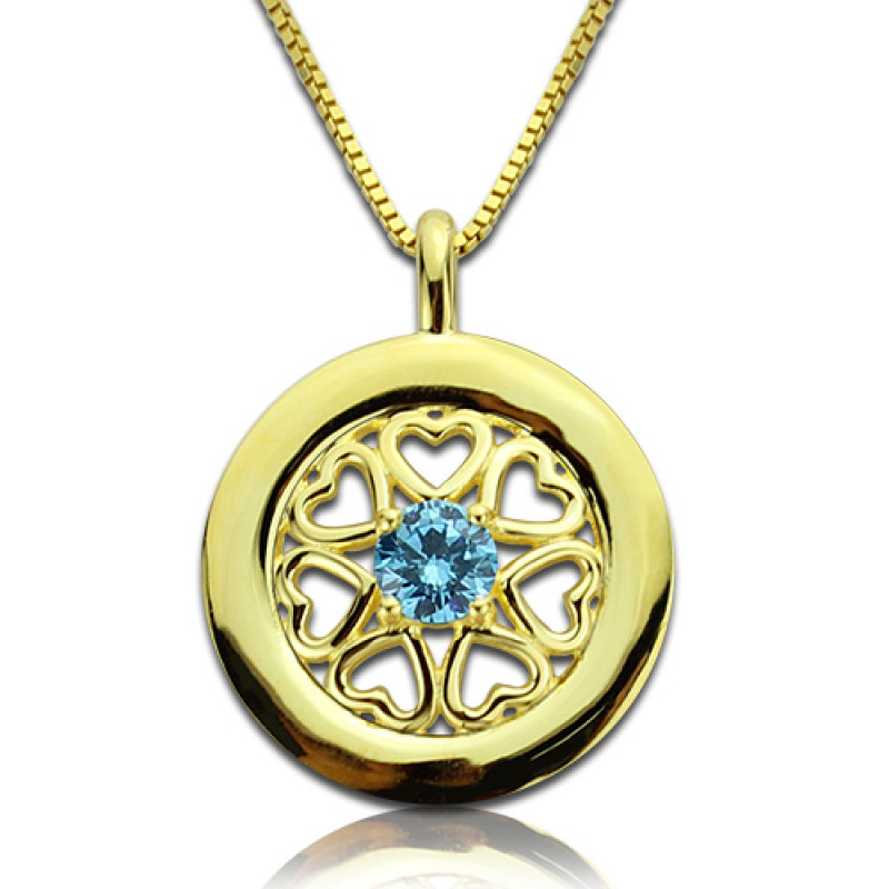 Personalised Hearts Around Necklace with Birthstone Personalised hearts-around birthstone necklace