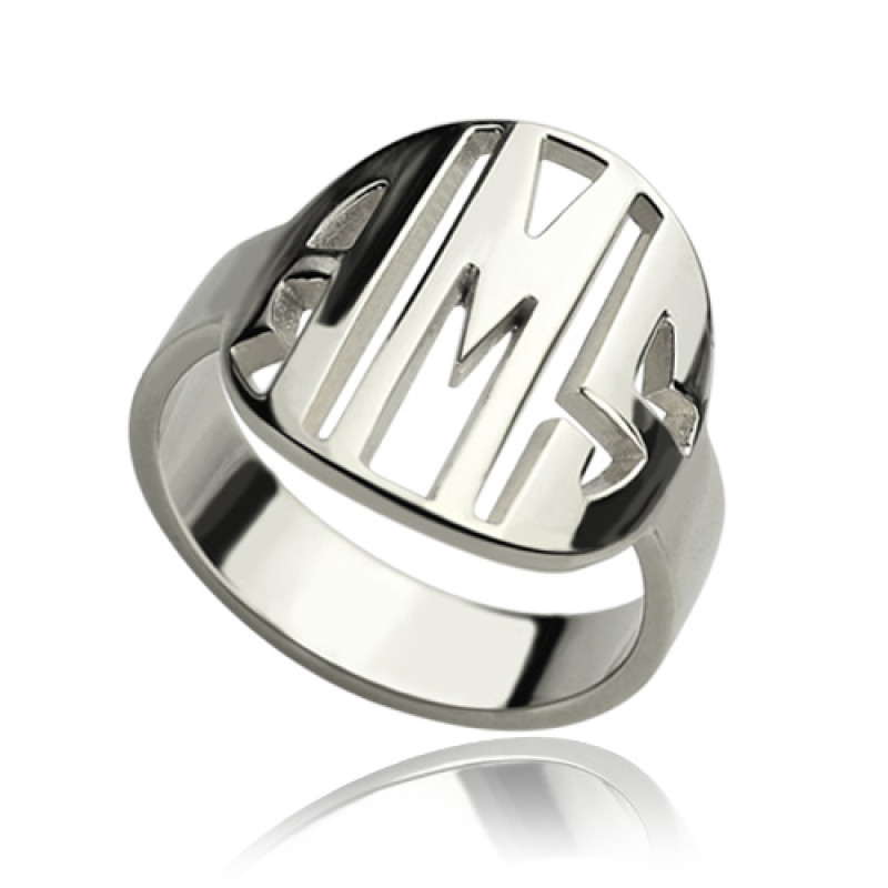 Personalised Cut-Out Block Monogram Ring Personalised cut-out block monogram ring in sterling silver