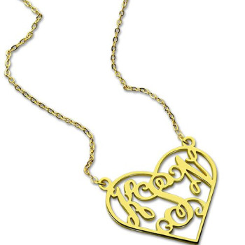Cut Out Heart Monogram Necklace 18ct Gold Plated Cut Out Heart Monogram Necklace 18ct Gold Plated