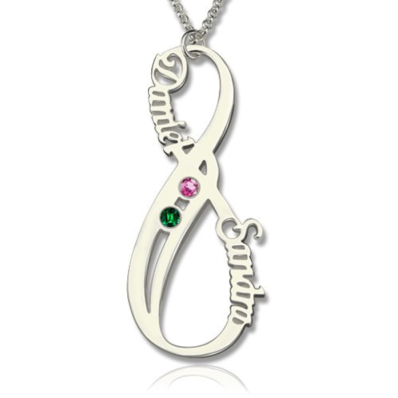 Double Name Birthstone Infinity Necklace Personalised double name birthstone infinity necklace