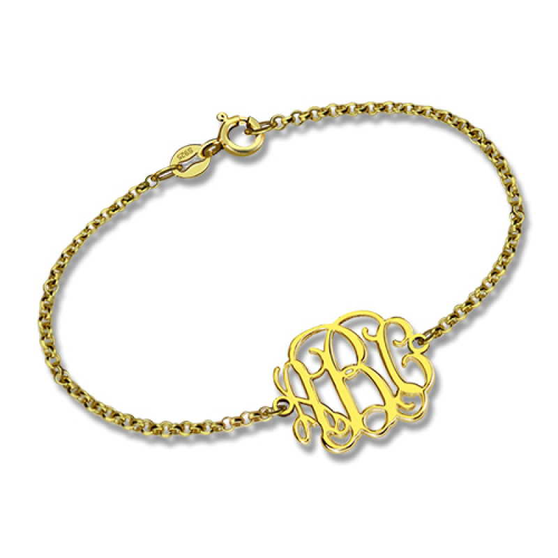 18ct Gold Plated Monogram Bracelet Personalised monogram name bracelet with double hooks