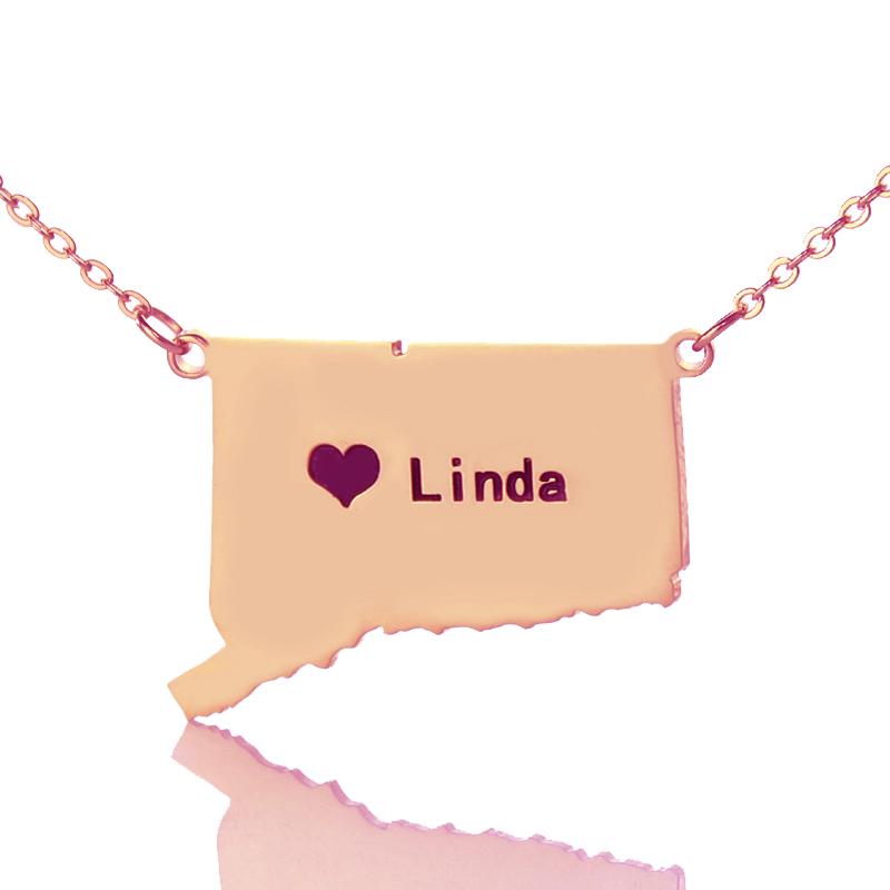 Connecticut Heart Name Necklace Connecticut state-shaped heart name necklace