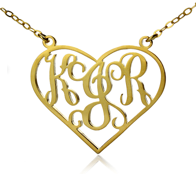 Solid Gold Personalised Initial Heart Monogram Necklace Solid gold personalised initial heart monogram necklace