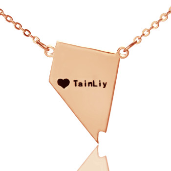 Custom Nevada State Shaped Necklaces With Heart Name Rose Gold