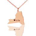 Personalised New York State Heart Name Necklace Personalised New York state-shaped heart name necklace in rose gold