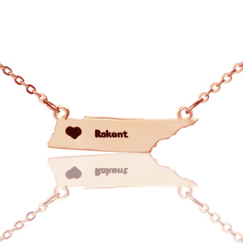 Custom Tennessee State Shaped Necklaces With Heart Name Rose Gold