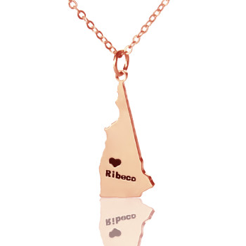 Custom New Hampshire State Shaped Necklaces With Heart Name Rose Gold