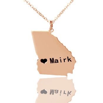 Custom Georgia State Shaped Necklaces With Heart Name Rose Gold