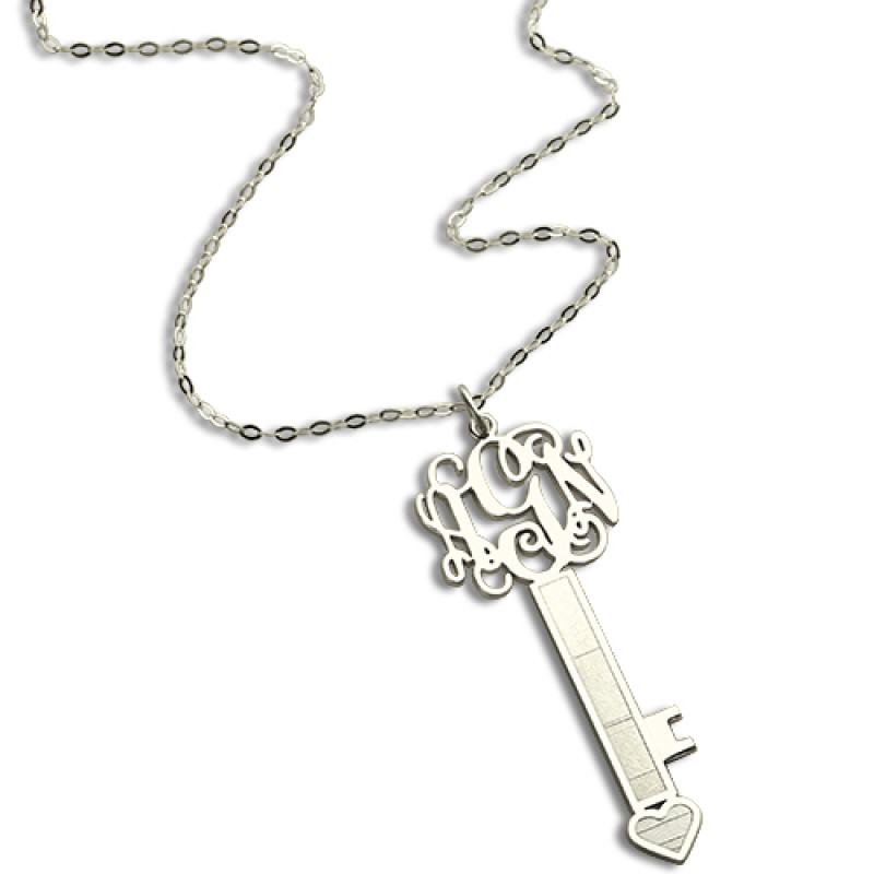 Personalised sterling silver key necklace with monogram pendant