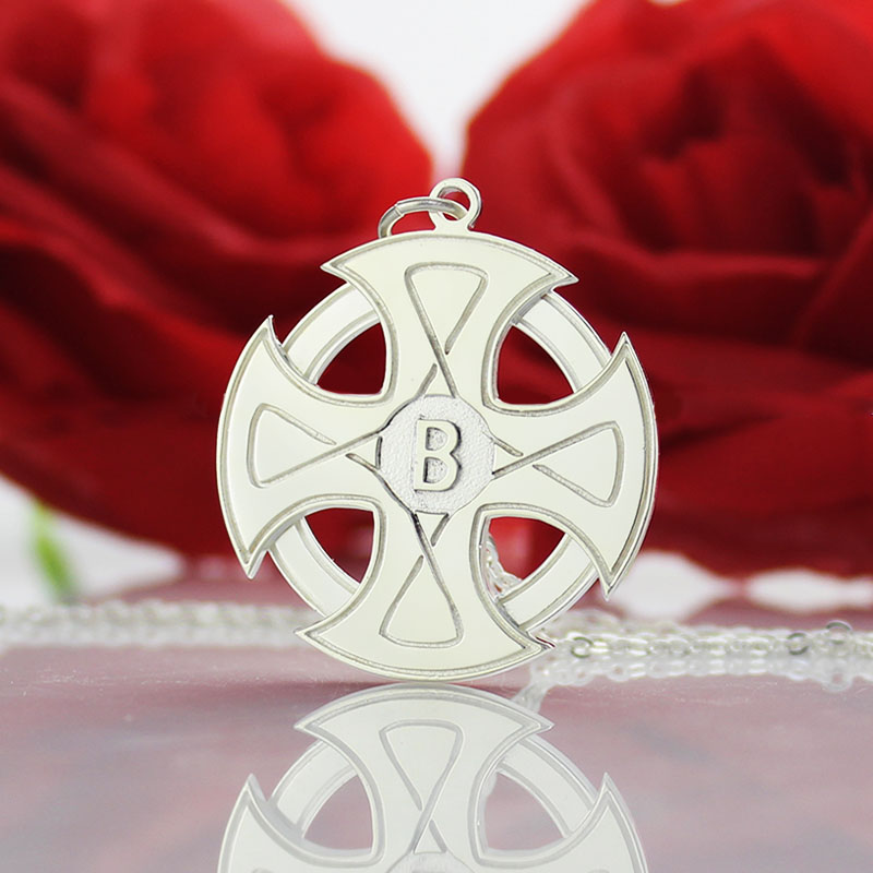 Sterling silver engraved cross name necklace
