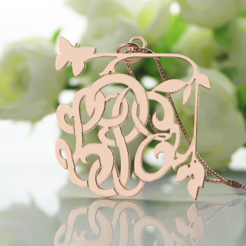 Butterfly and Vines Monogrammed Necklace 18ct Rose Gold Plated Butterfly and Vines Monogrammed Necklace 18ct Rose Gold Plated