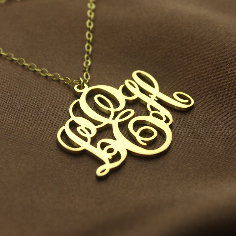 Vine Font Initial Monogram Necklace Detail Personalised vine font initial monogram necklace detail