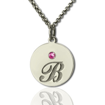 Personalised Disc Necklace with Initial Birthstone