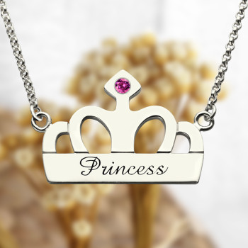 Crown Charm Neckalce with Birthstone Name Sterling Silver Crown Charm Neckalce with Birthstone Name Sterling Silver