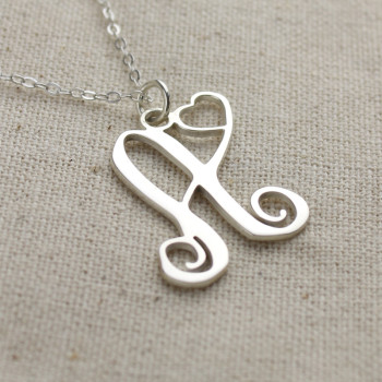 Custom One Initial With Heart Monogram Necklace Solid 18ct White Gold Custom One Initial With Heart Monogram Necklace Solid 18ct White Gold