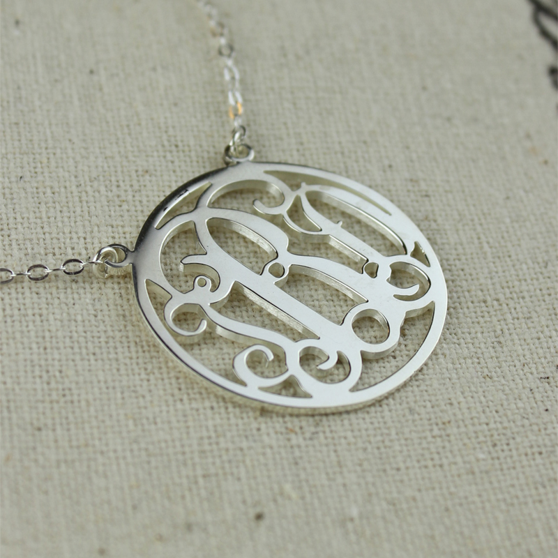 18ct White Gold Circle Monogram Necklace 18ct white gold circle monogram necklace gallery image