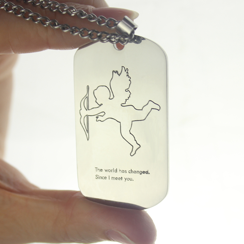 Cupid Men's Dog Tag Necklace Detail Men's personalised dog tag name necklace detail