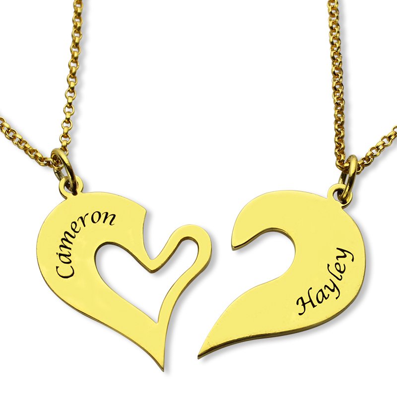 Double Name Breakable Heart Necklace Set Personalised double name breakable heart necklace set