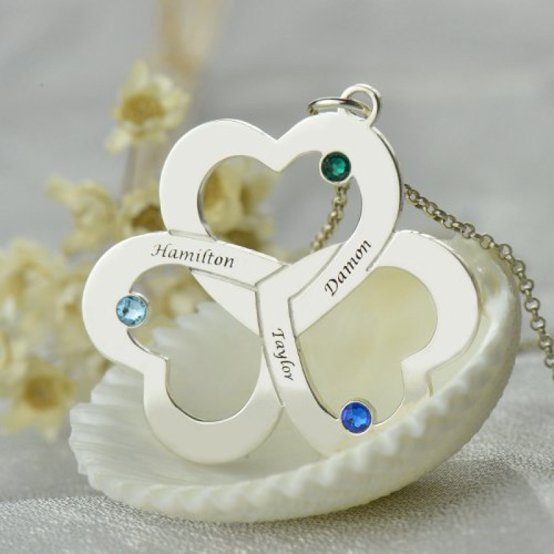 Personalised triple heart shamrocks necklace with name engraving