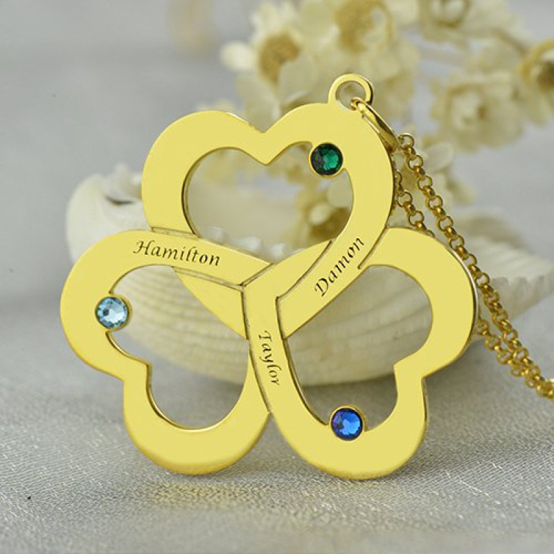 Triple Heart Birthstone Name Necklace Personalised triple heart birthstone name necklace