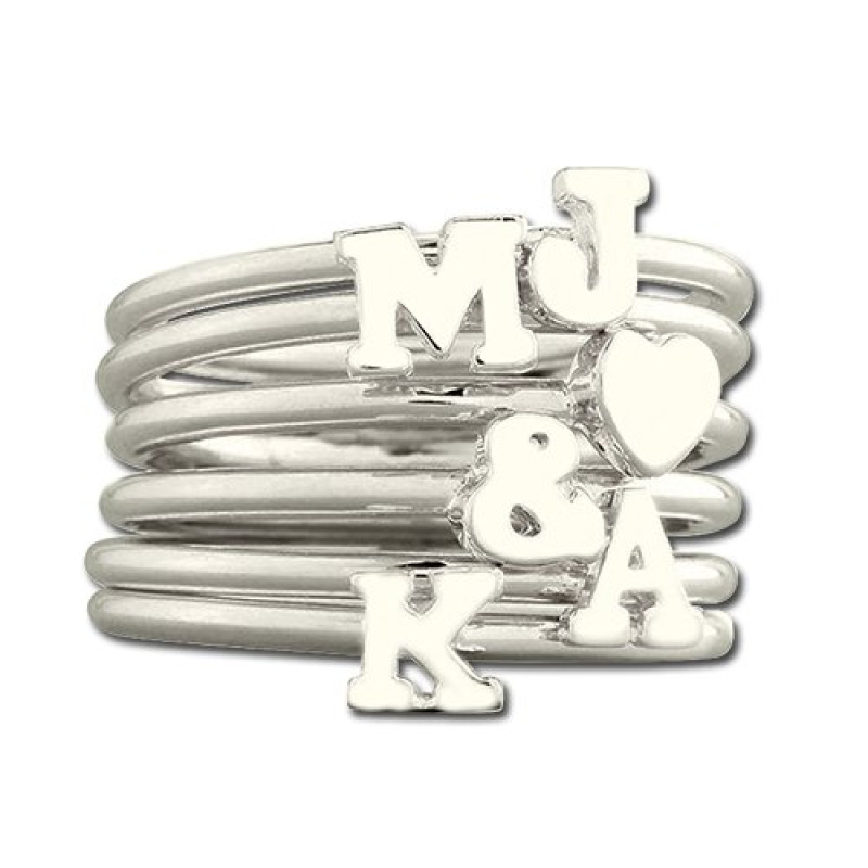 Stackable midi initial ring in sterling silver