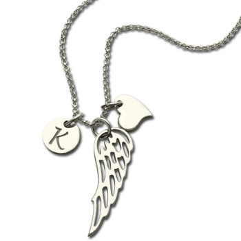 Girls Angel Wing Necklace Gifts With Heart Initial Charm