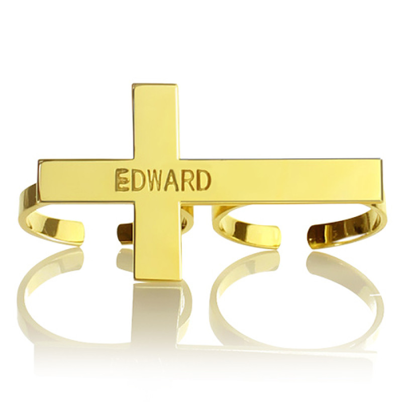 Engraved Name Two-Finger Cross Ring Engraved name two-finger cross ring product image