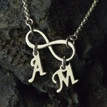 Personalised Infinity Necklace Double Initials Sterling Silver Personalised Infinity Necklace Double Initials Sterling Silver