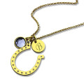 Personalised birthstone horseshoe necklace with initial charm