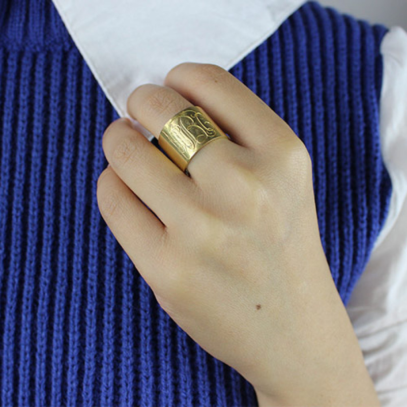 Script Monogram Cuff Ring Detail Personalised script monogram cuff ring detail