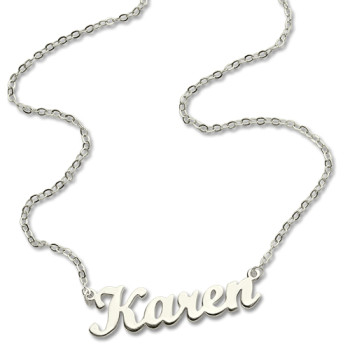 Solid 18ct White Gold Plated Karen Style Name Necklace Solid 18ct White Gold Plated Karen Style Name Necklace