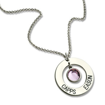 Personalised Circle Name Pendant With Birthstone Silver Personalised Circle Name Pendant With Birthstone Silver