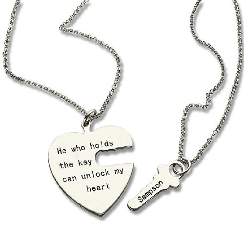 Key and heart necklace set for a couple, gallery view 1