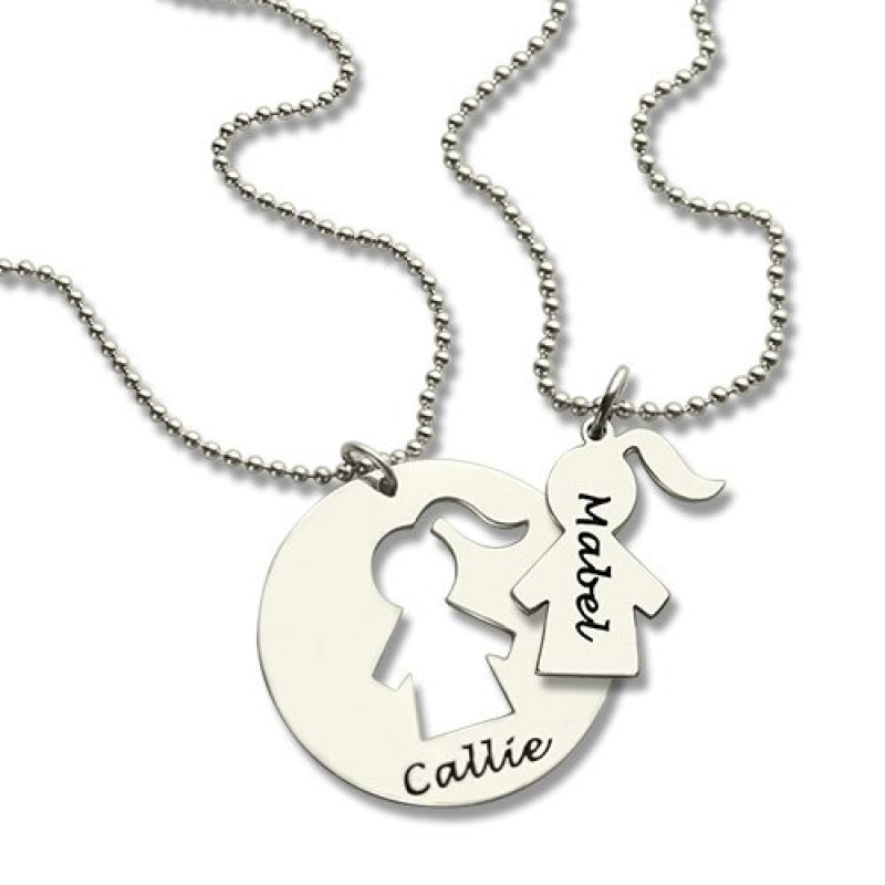Mother and Daughter Necklace Set View Engraved mother and daughter necklace set product view
