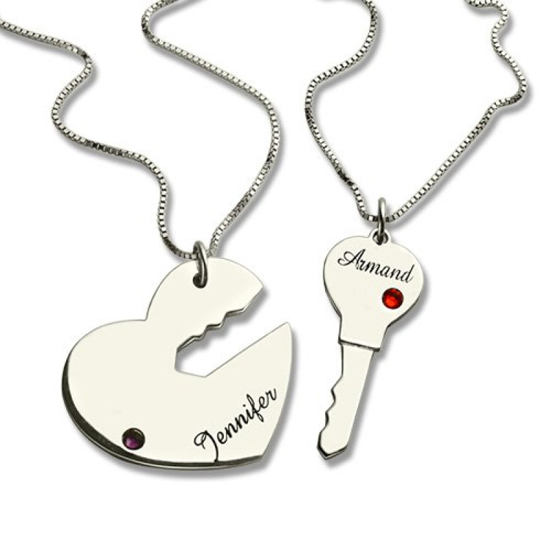 Key to My Heart personalised couple name pendant set