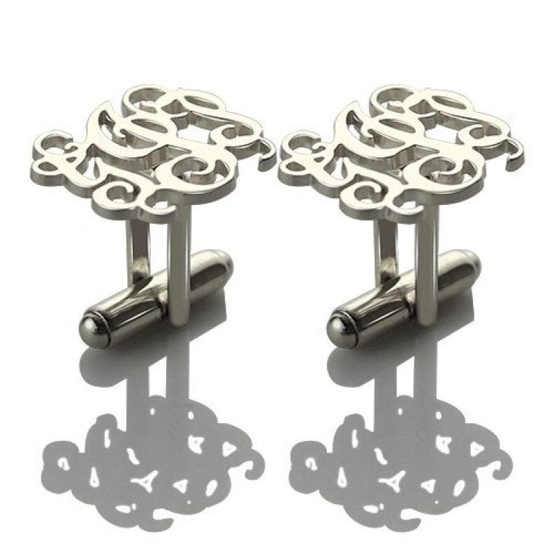 Personalised three-initial script monogram cufflinks
