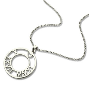 Circle Roman Numeral Disc Necklace Sterling Silver Circle Roman Numeral Disc Necklace Sterling Silver