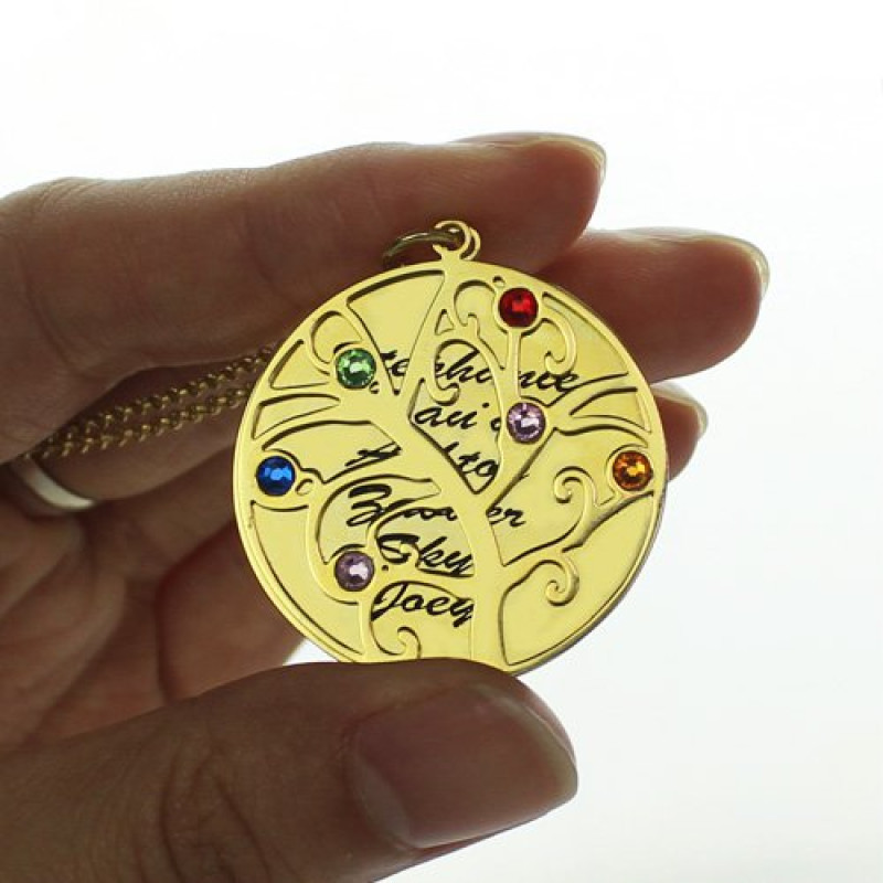 Family tree birthstone name necklace detail