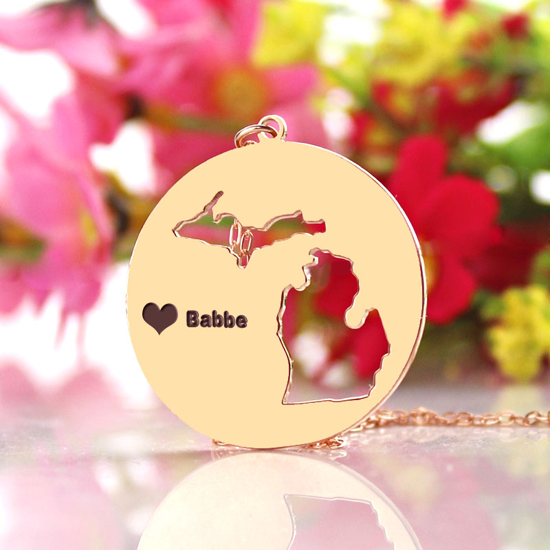 Custom Michigan State Heart Name Necklace Custom Michigan state heart name necklace