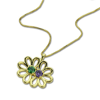 Personalised Double Flower Pendant with Birthstone 18ct Gold Plated Silver Personalised Double Flower Pendant with Birthstone 18ct Gold Plated Silver