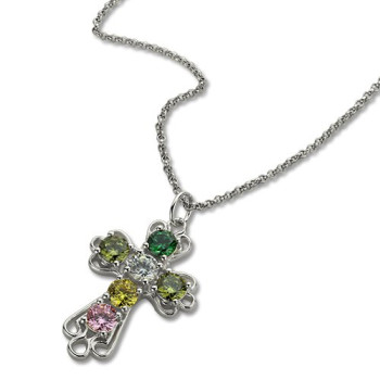 Personalised Cross Necklace with Birthstones Sterling Silver Personalised Cross Necklace with Birthstones Sterling Silver