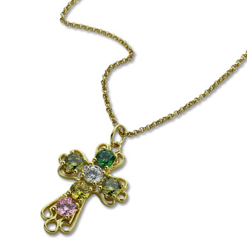 Personalised Cross necklace with Birthstones Gold Plated Silver Personalised Cross necklace with Birthstones Gold Plated Silver