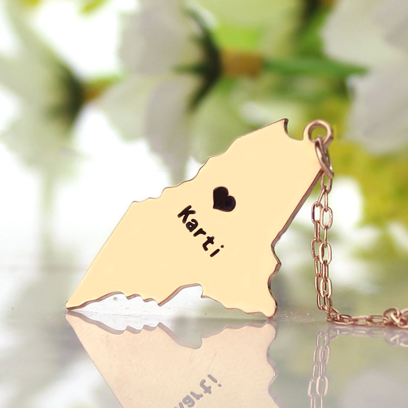 Maine State Heart Name Necklace Custom Maine state-shaped heart name necklace