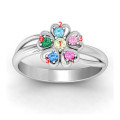 Personalised birthstone flower promise ring with name