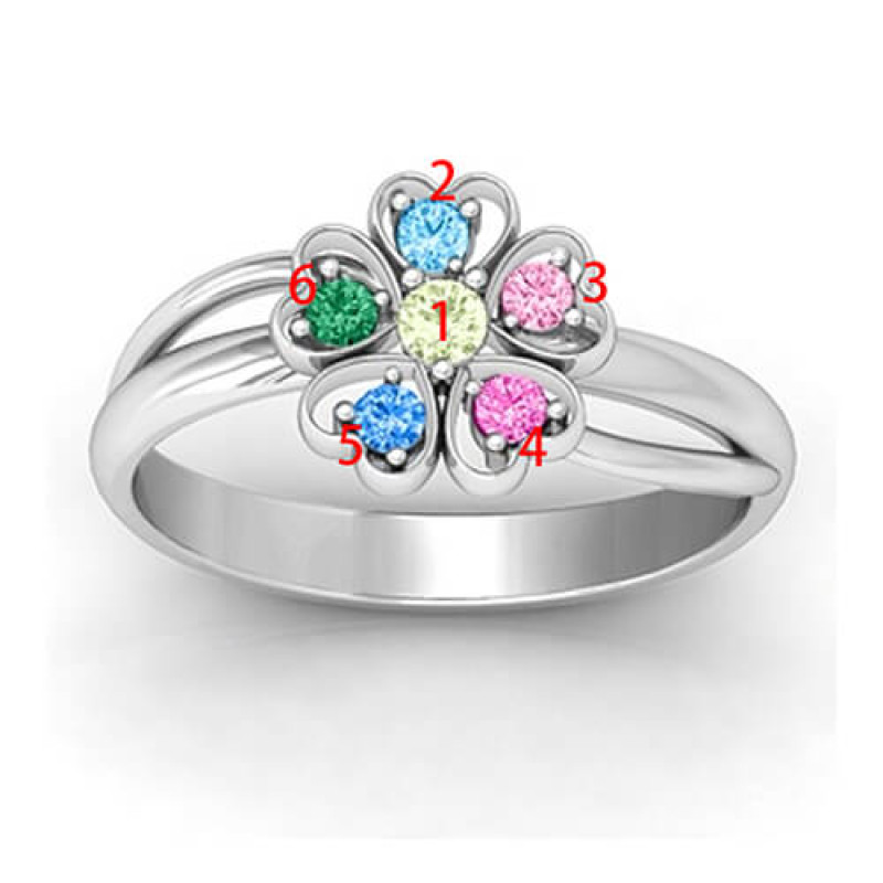 Personalised birthstone flower promise ring with name