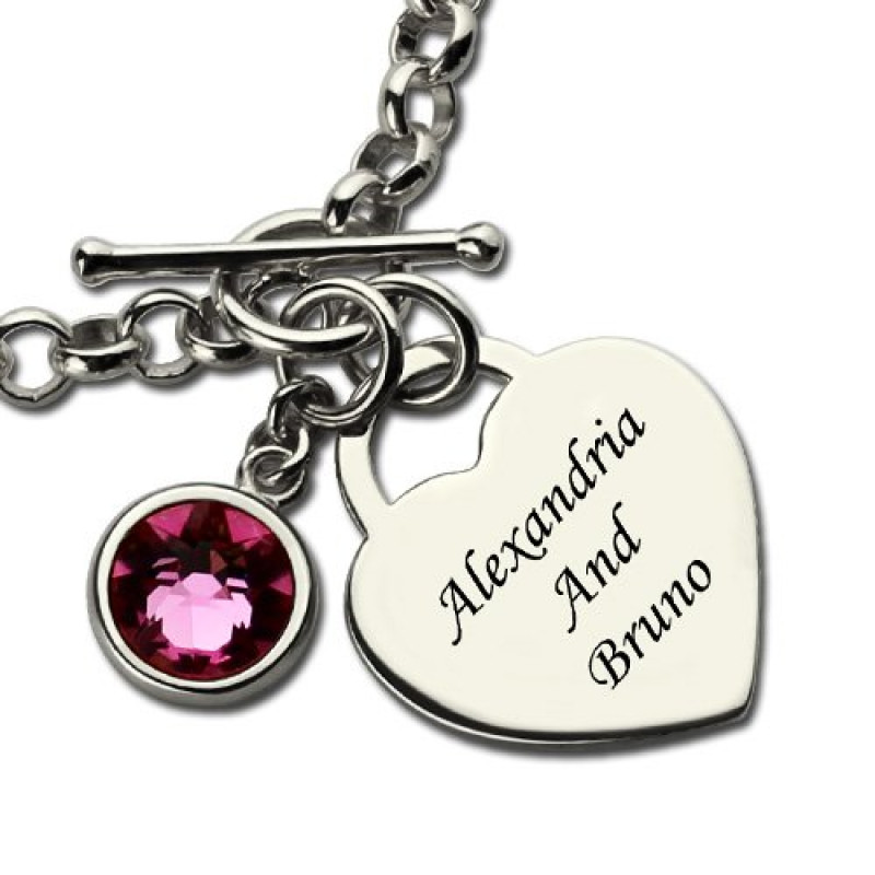 Personalised Birthstone Name Charm Bracelet Personalised name charm bracelet with birthstone and heart pendant