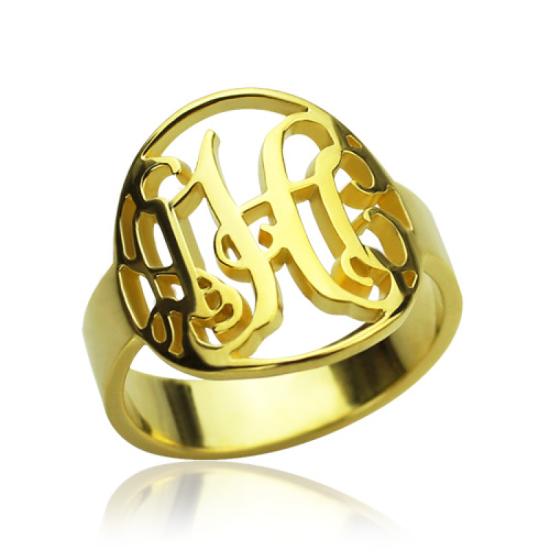 Custom Circle Cut-Out Monogrammed Ring Detail Custom circle cut-out monogrammed ring detail